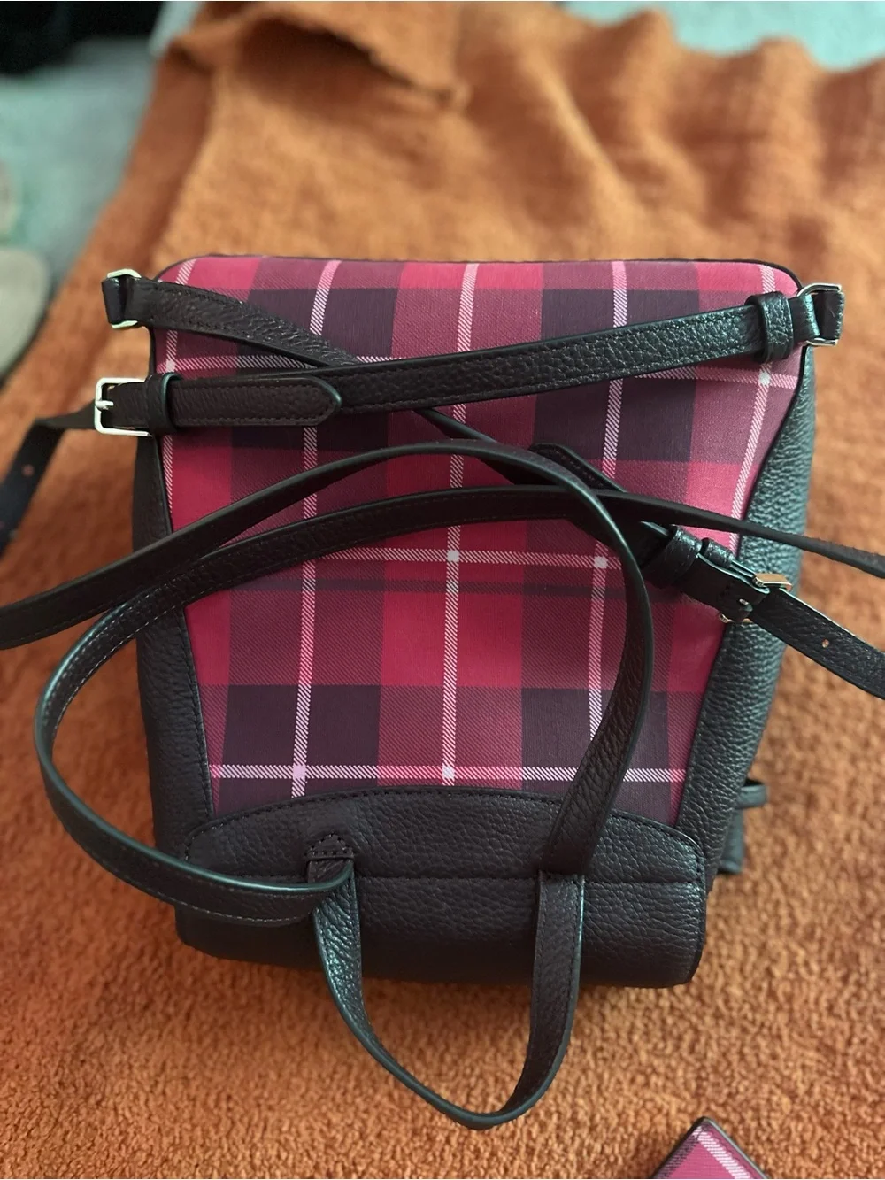kate spade Burgundy and Pink Plaid Leather Backpack